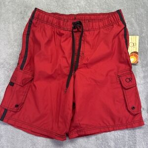 NWT OP Ocean Pacific Men's Size Medium 32-34 Red Swim Board Shorts Cargo Pockets